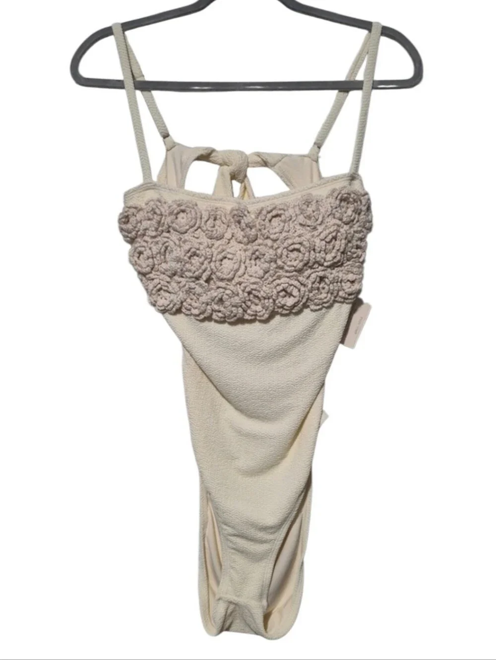 Antonio Melani Pearl Texture Floral Crochet One Piece Swimsuit Size L NWT